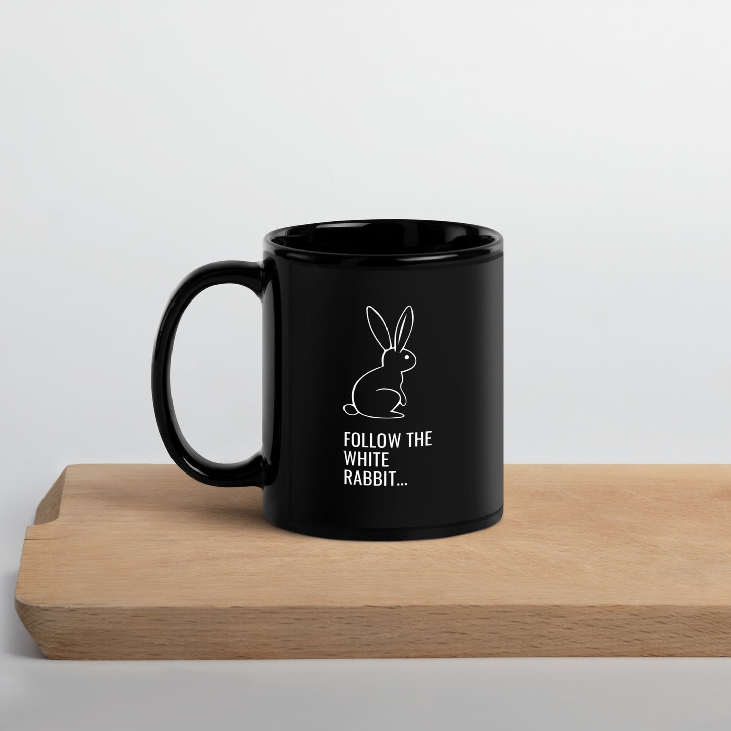 Black Glossy Mug "WHITE RABBIT" ID: 11 (PREMIUM)