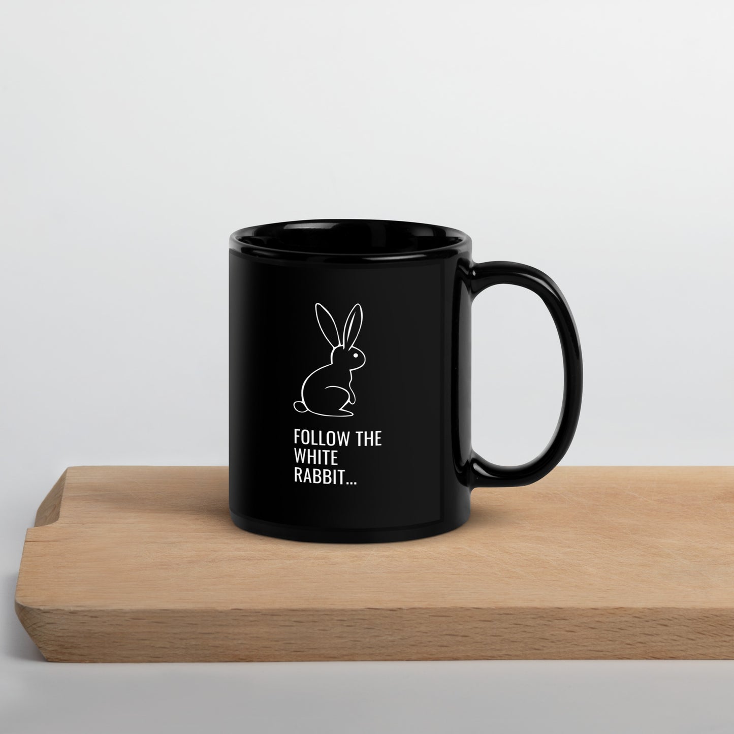 Black Glossy Mug "WHITE RABBIT" ID: 11 (PREMIUM)