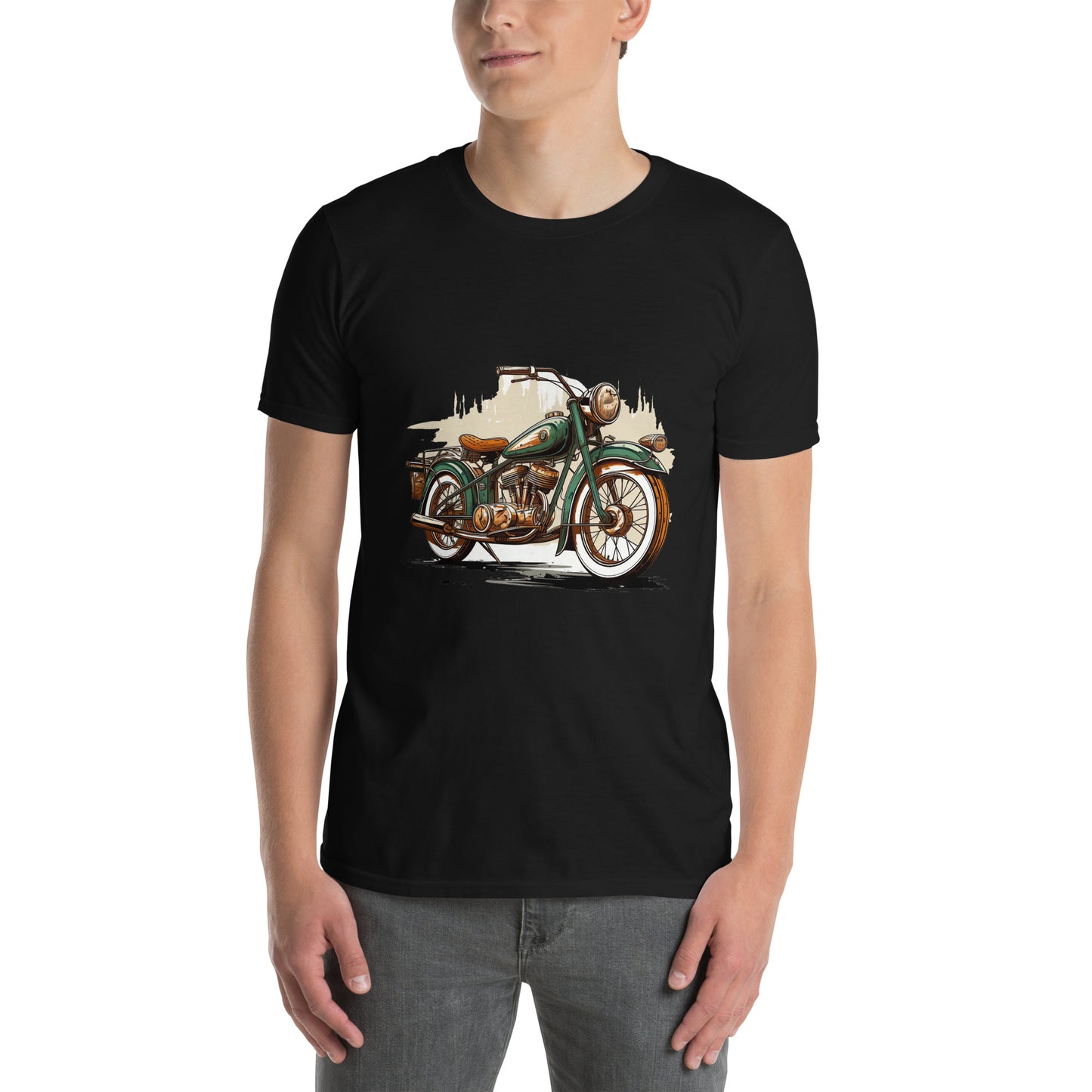 T-shirt unisex z krótkim rękawem „Retro motocykl” ID: 166 (PREMIUM)