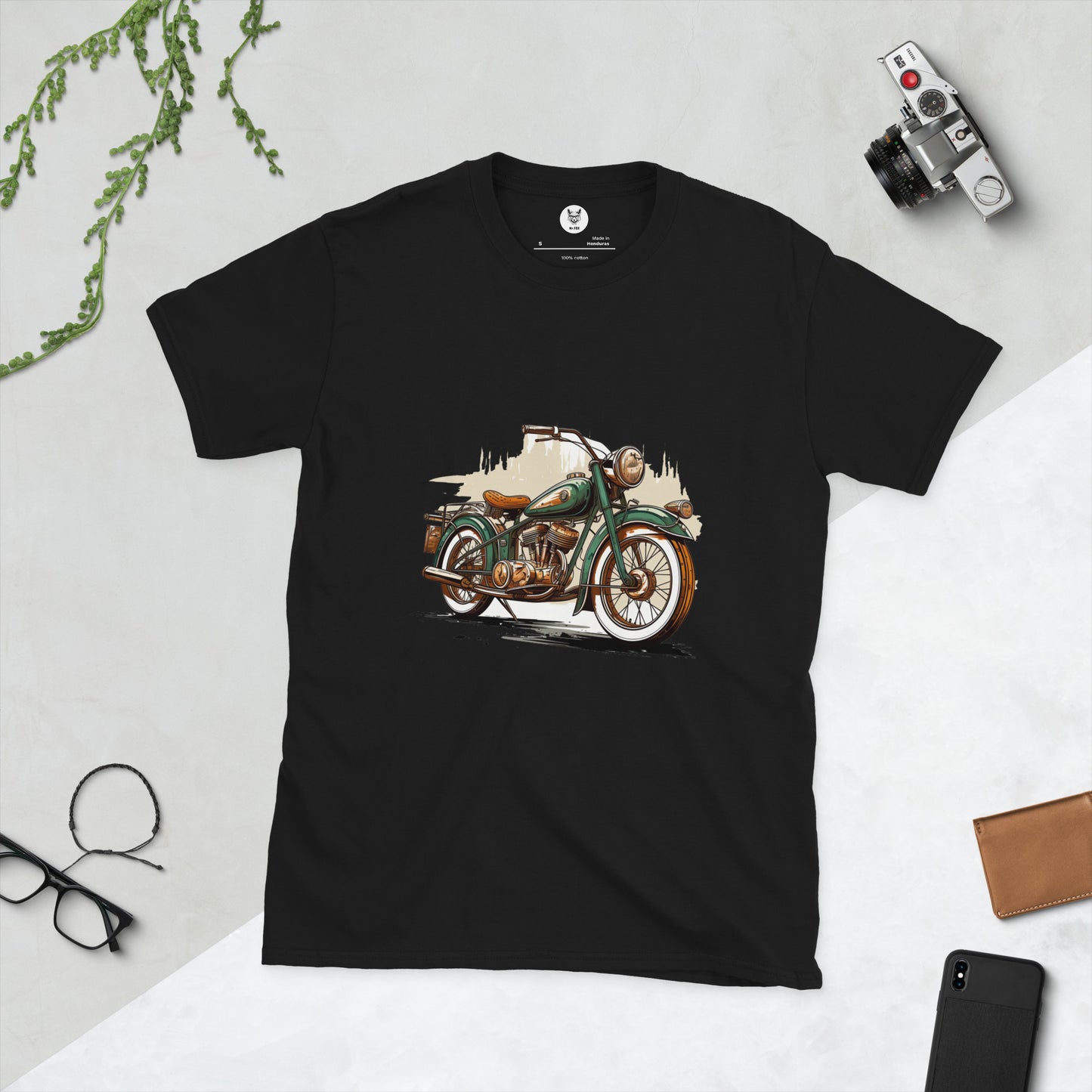 T-shirt unisex z krótkim rękawem „Retro motocykl” ID: 166 (PREMIUM)