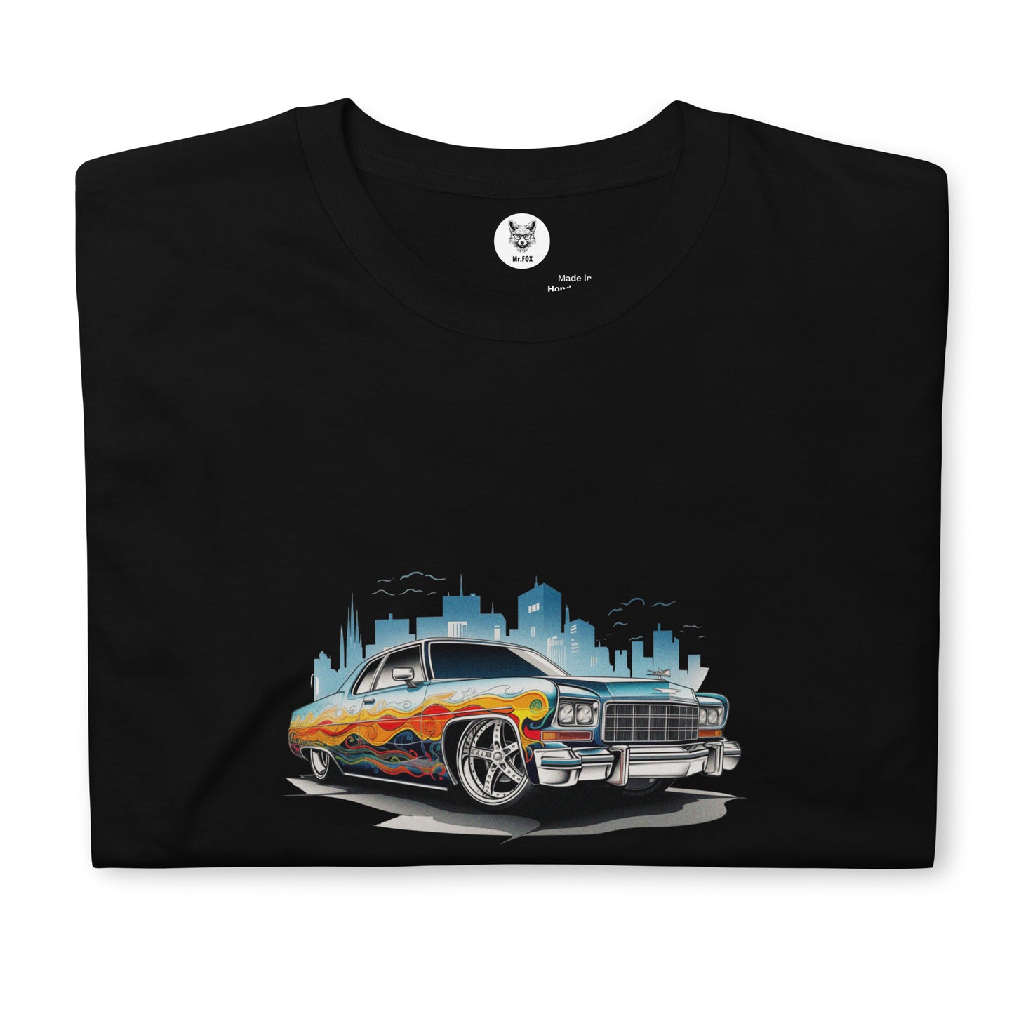 Koszulka unisex z krótkim rękawem „Lowrider retro car” id: 83 (PREMIUM)