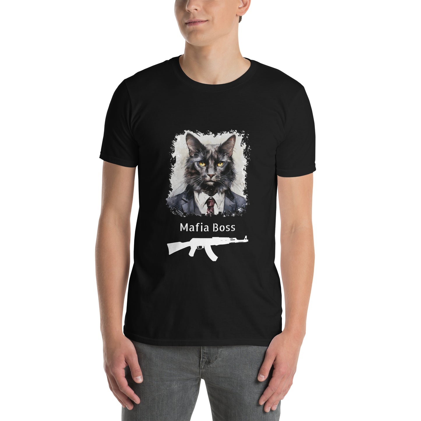 Short-Sleeve Unisex T-Shirt "BLACK CAT MAFIA BOSS" ID: 113 (PREMIUM)