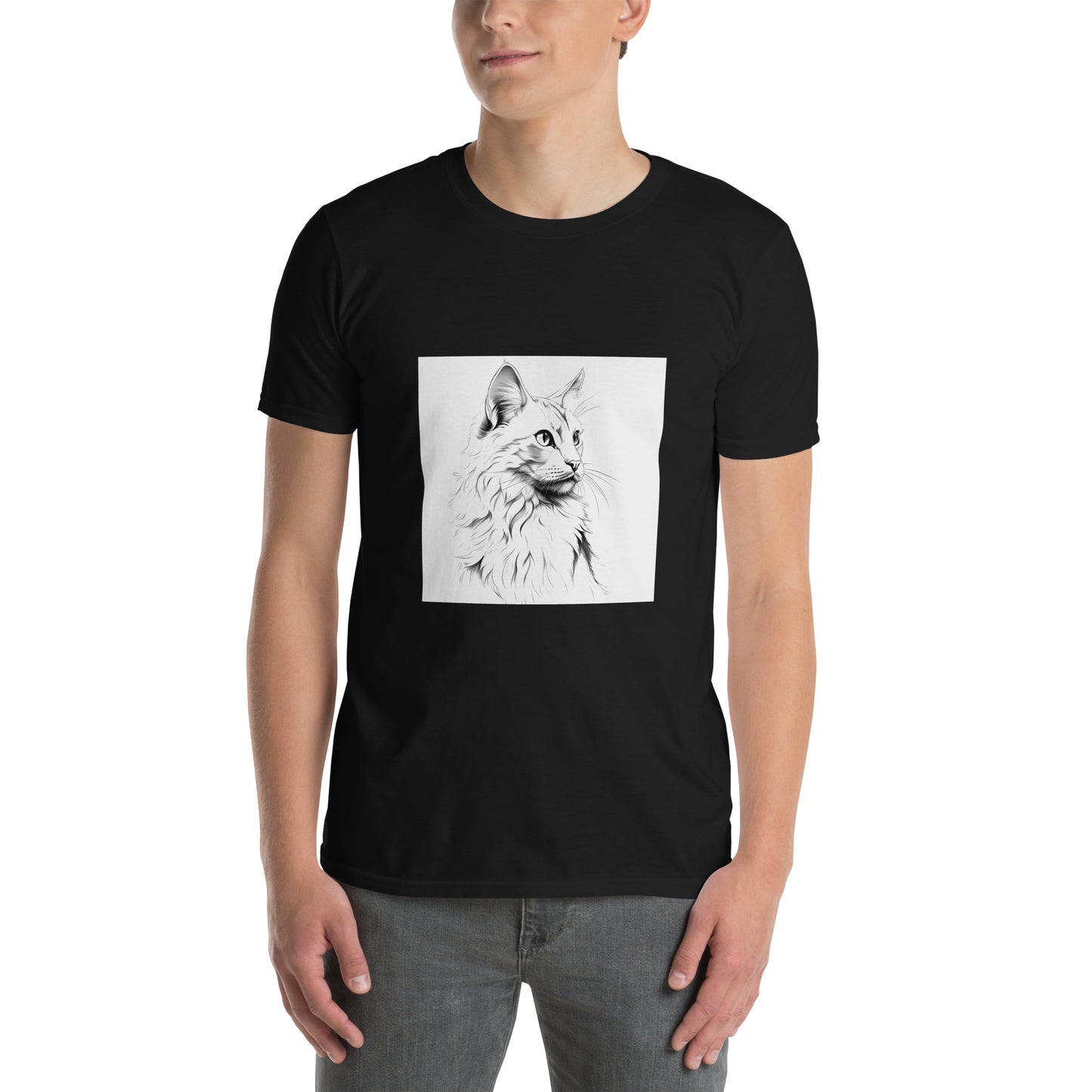 T-Shirt unisex z krótkim rękawem "BIAŁY KOT" ID: 354 (PREMIUM)