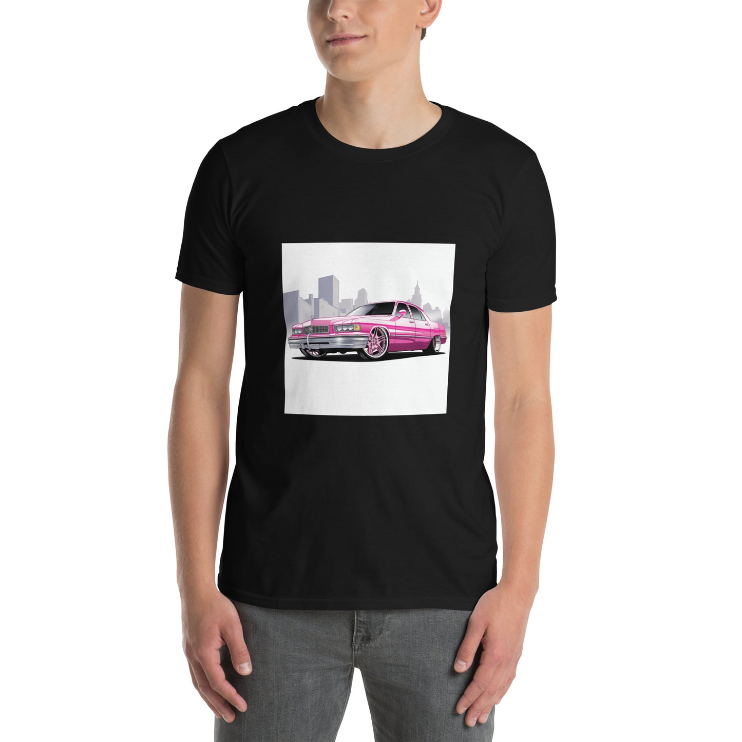 T-shirt unisex z krótkim rękawem „PINK CAR” ID: 361 (PREMIUM)