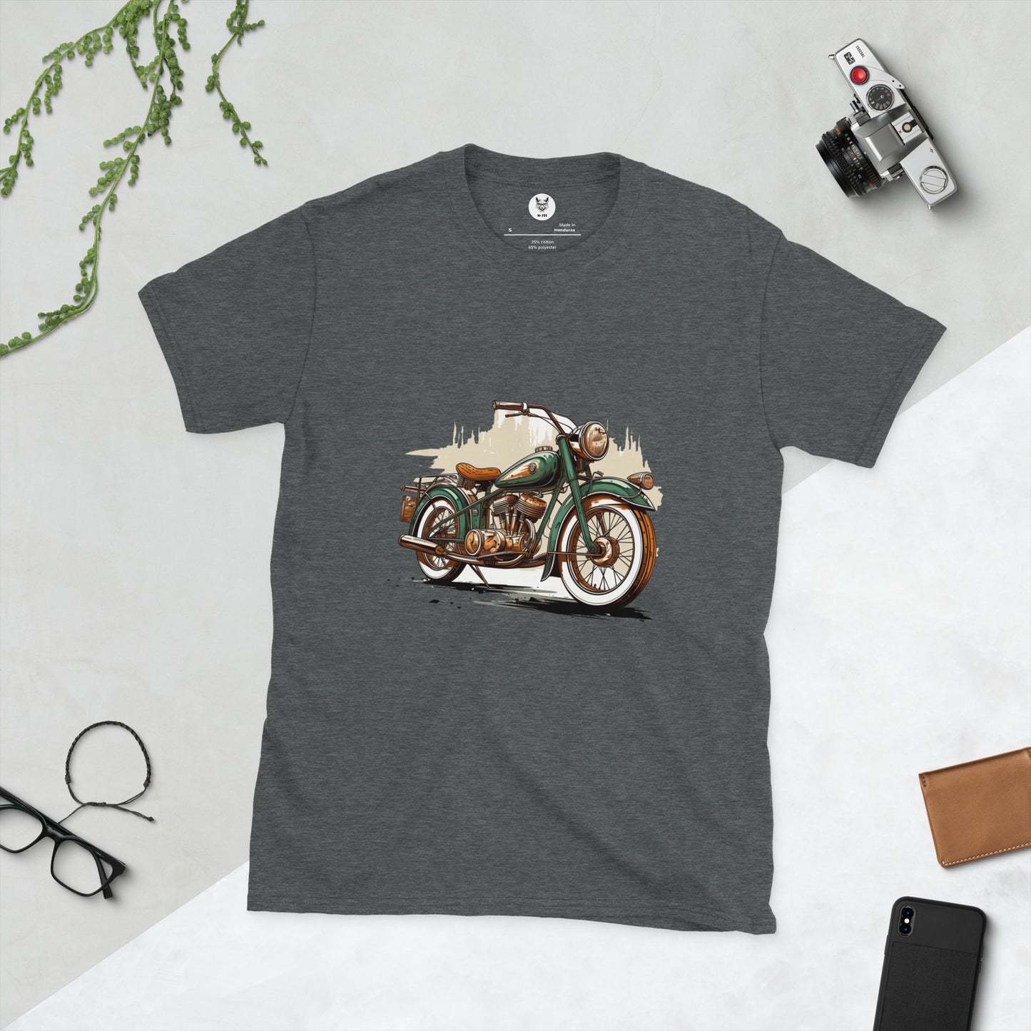 T-shirt unisex z krótkim rękawem „Retro motocykl” ID: 166 (PREMIUM)