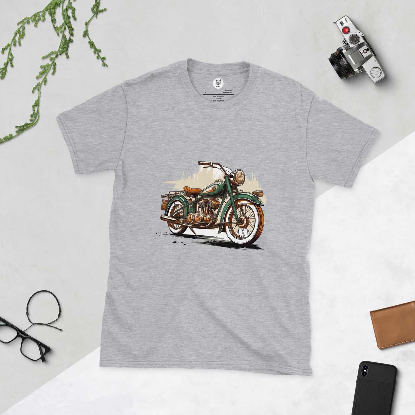 T-shirt unisex z krótkim rękawem „Retro motocykl” ID: 166 (PREMIUM)