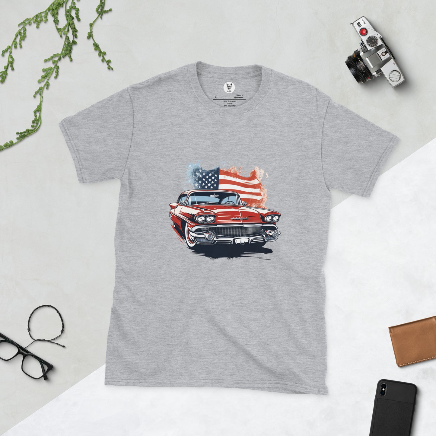 T-shirt unisex z krótkim rękawem „RETRO CAR” ID: 198 (PREMIUM)