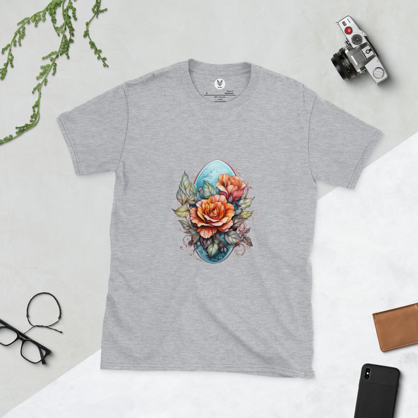 T-Shirt unisex z krótkim rękawem „FLOWERS” ID: 231 (PREMIUM)