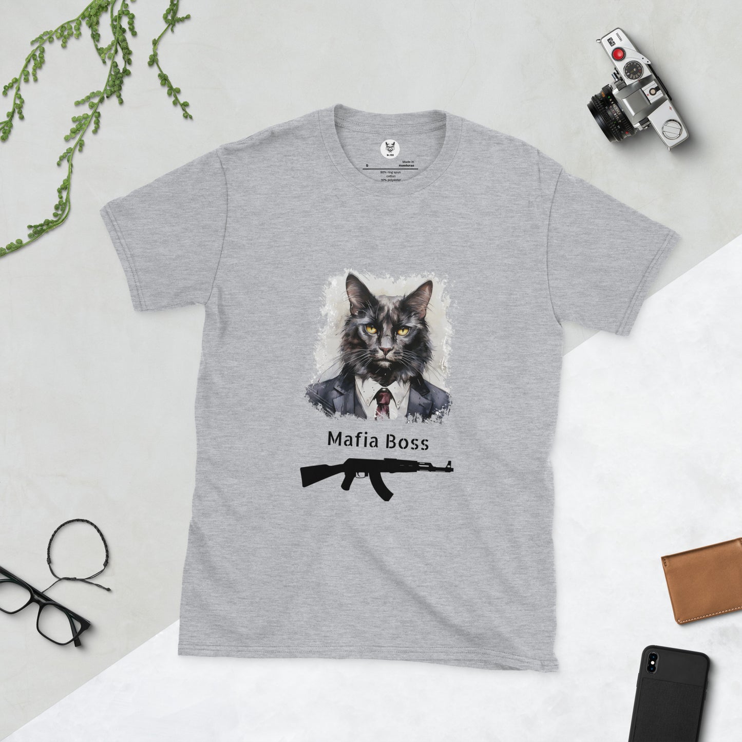 Koszulka unisex z krótkim rękawem "BLACK CAT MAFIA BOSS" ID: 113 (PREMIUM)