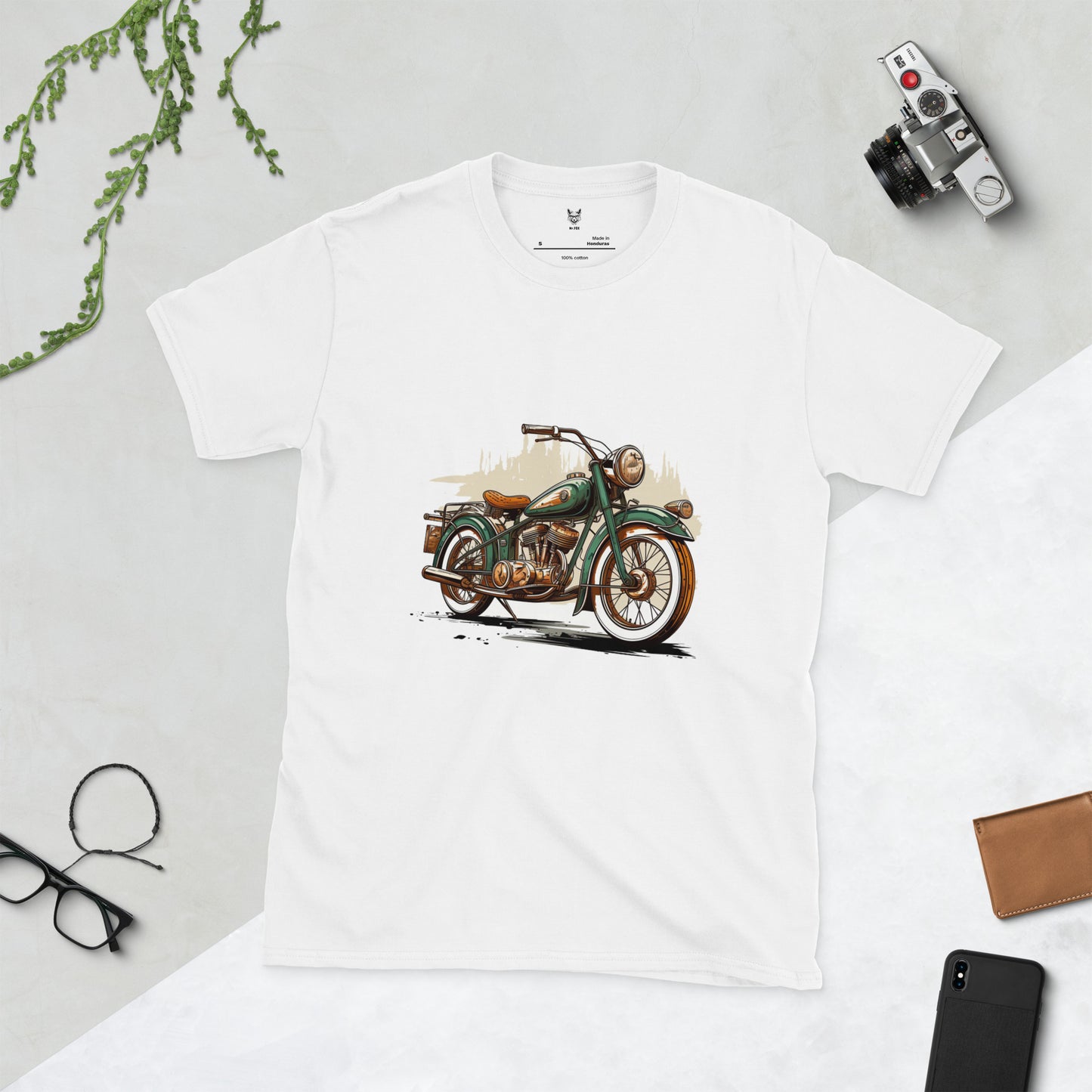 T-shirt unisex z krótkim rękawem „Retro motocykl” ID: 166 (PREMIUM)