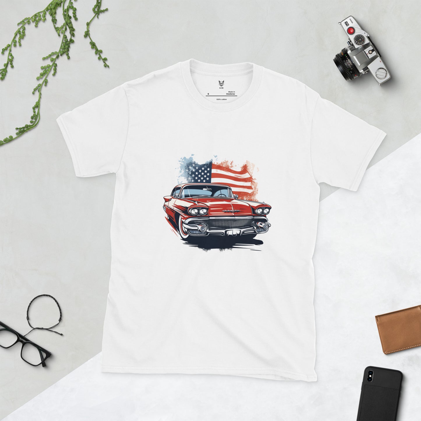 T-shirt unisex z krótkim rękawem „RETRO CAR” ID: 198 (PREMIUM)