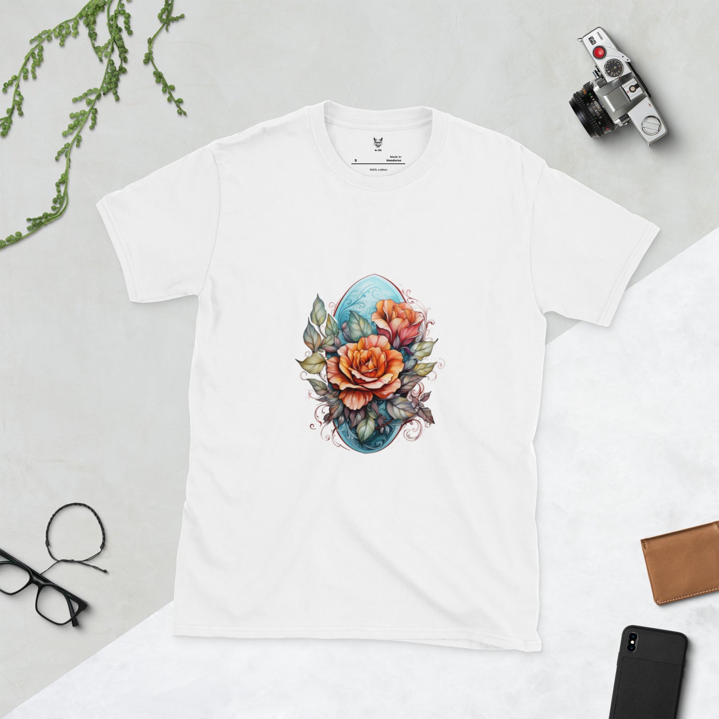 T-Shirt unisex z krótkim rękawem „FLOWERS” ID: 231 (PREMIUM)