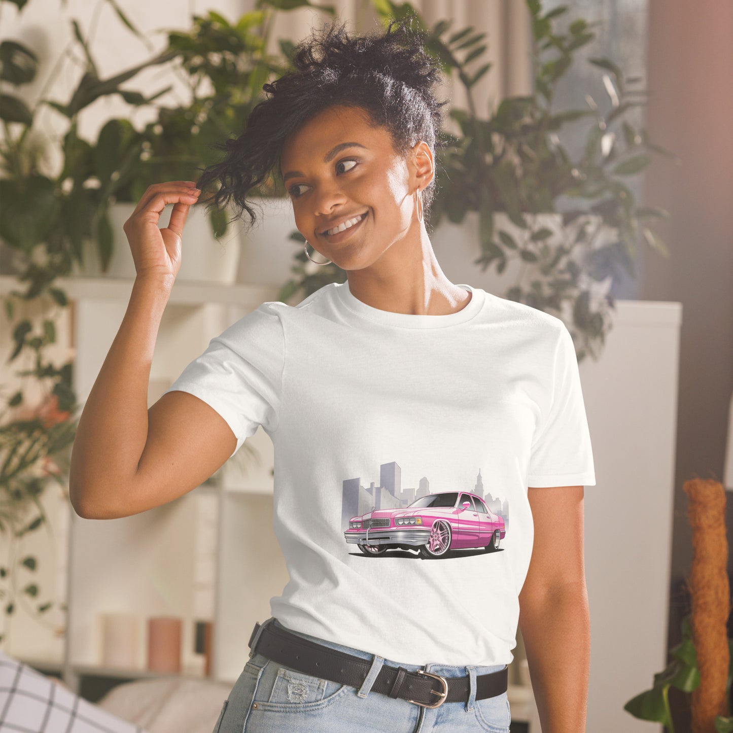 T-shirt unisex z krótkim rękawem „PINK CAR” ID: 361 (PREMIUM)