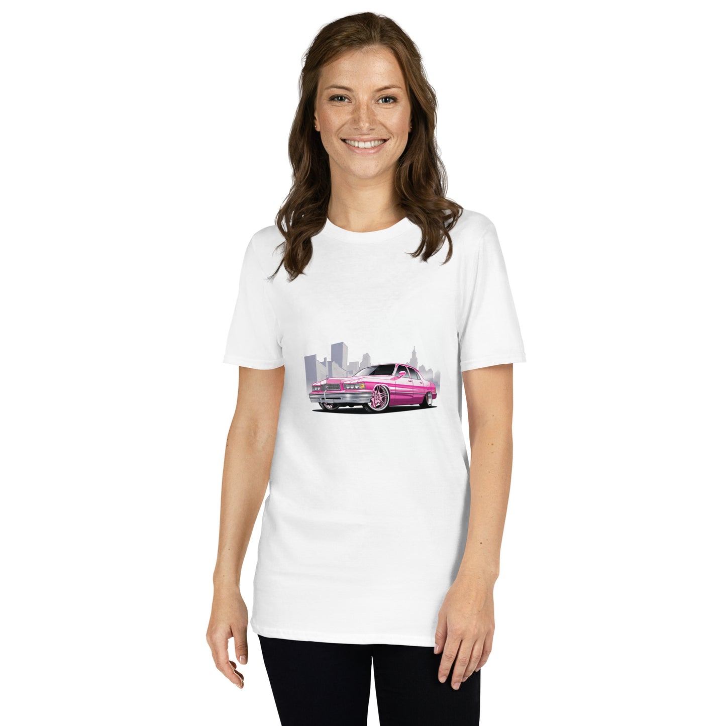 T-shirt unisex z krótkim rękawem „PINK CAR” ID: 361 (PREMIUM)