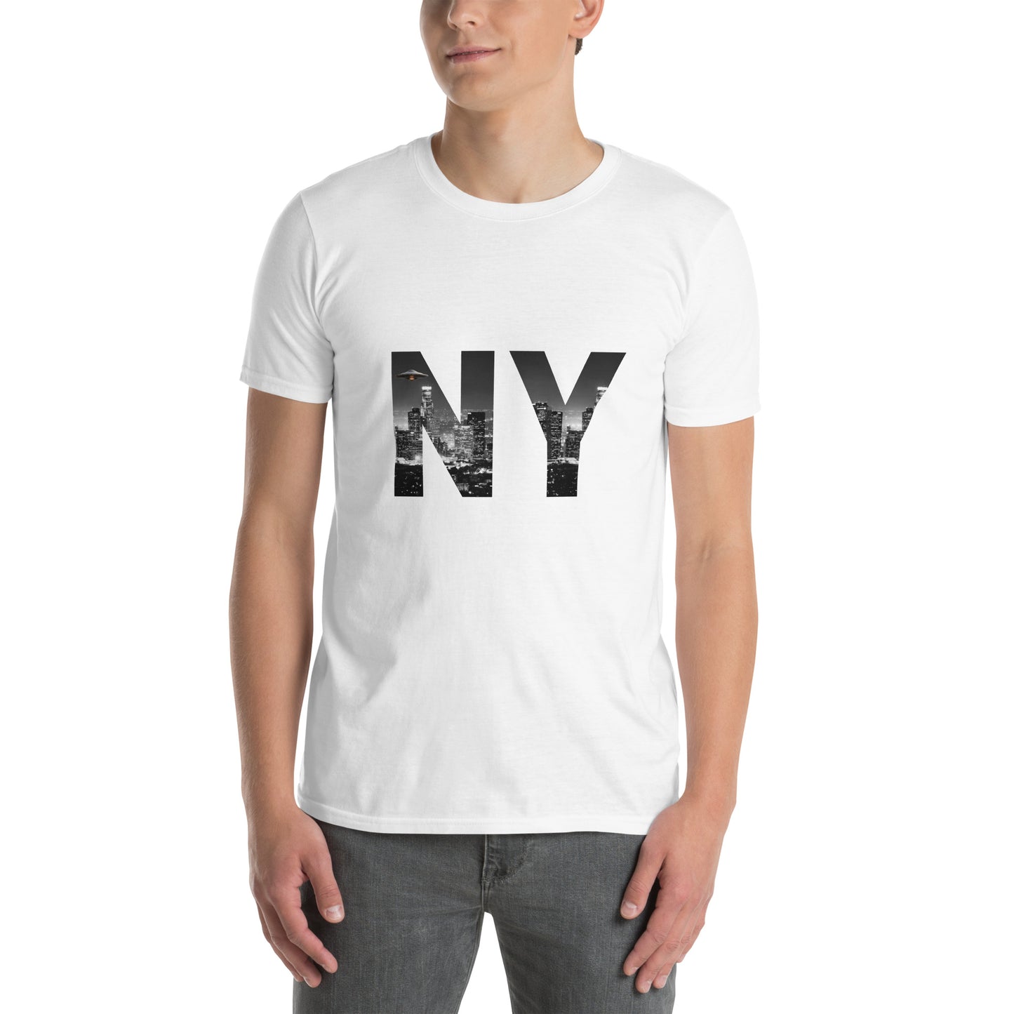 Short-Sleeve Unisex T-Shirt "NY+X+UFO" (front&back) id: 05